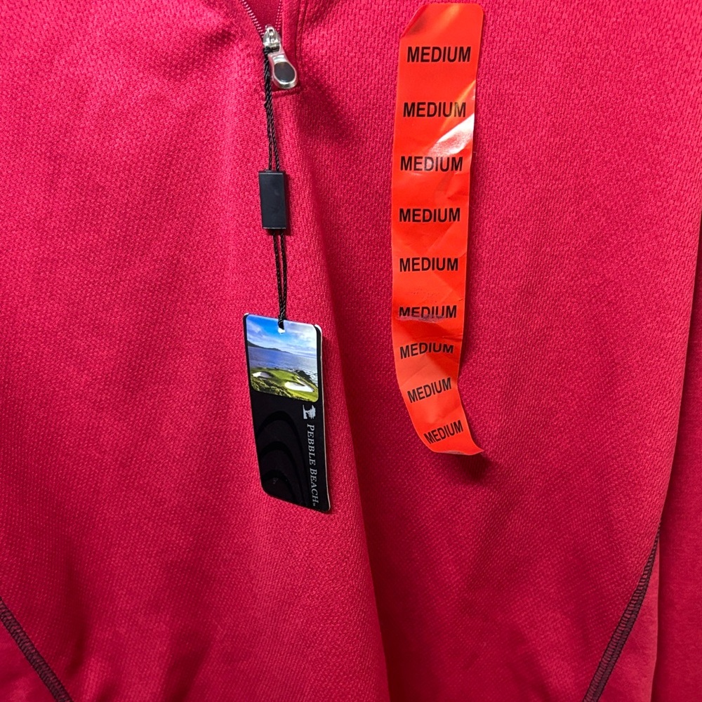 Pebble Beach Men's Raspberry Red Quarter-Zip Sweater - Picture 7 of 9